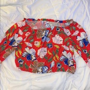 Off-the-shoulder floral blouse